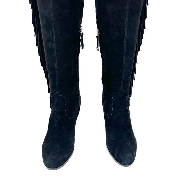 Sam Edelman Louella Black Over-The-Knee Boot Sz 8.5 Suede Fringes Fold-Over OTK - Picture 9 of 15